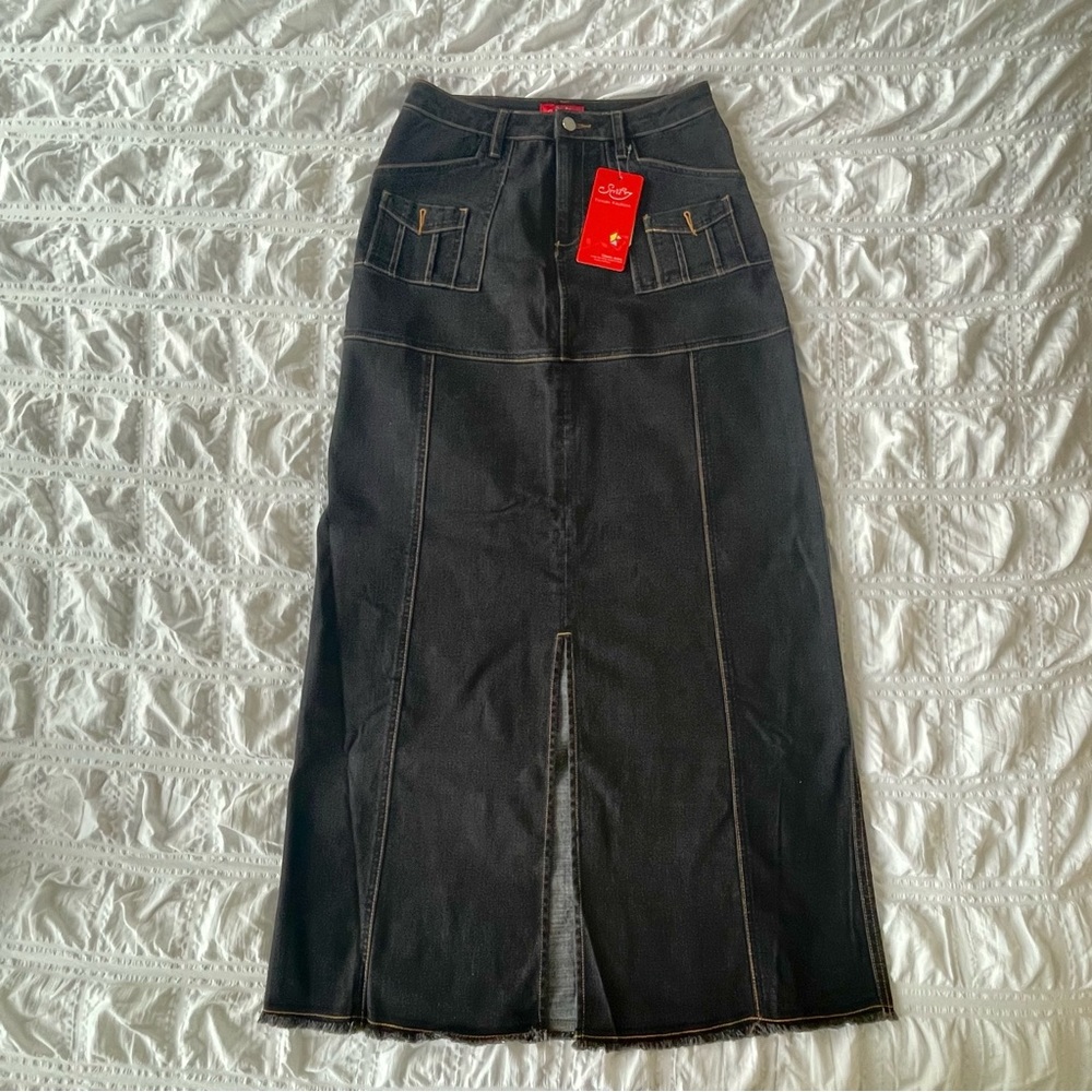 NTW Denim Dark Wash High Waist Maxi Skirt
